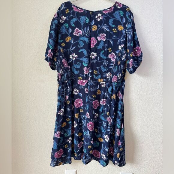 Old Navy Blue Floral Print Puff Sleeve Keyhole Dress Women’s Sz XXL Feminine - Picture 7 of 9